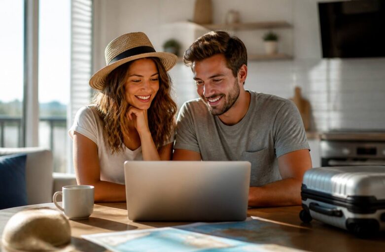 Reizen en vakanties vergelijken met een laptop en vakantiekeuzes maken